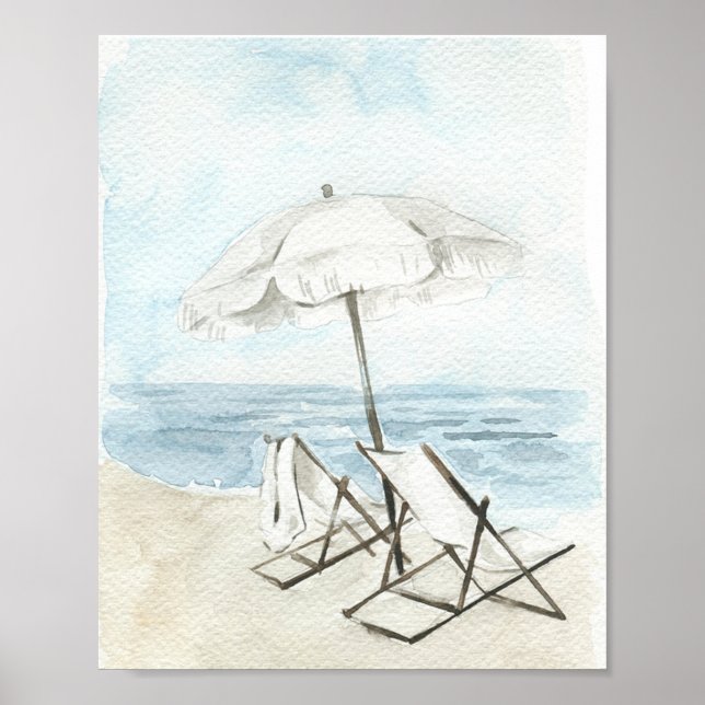 Affiche Watercolor Beach Chairs and Umbrella (Devant)