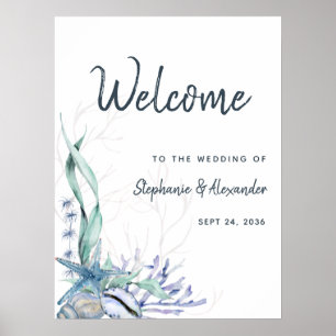 Affiche Watercolor Beach Ocean Mariage Bienvenue