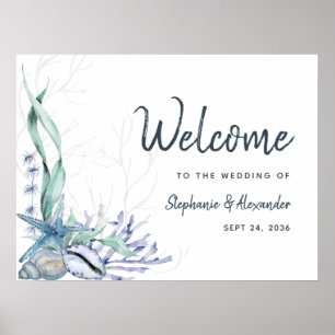 Affiche Watercolor Beach Océan Mariage horizontal Bienvenu