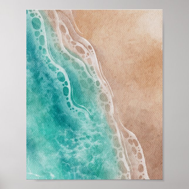 Affiche Watercolor Beach Ocean Waves Coastal (Devant)