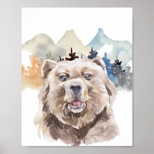 Affiche Watercolor Bear Forest Nursery Child Woodland