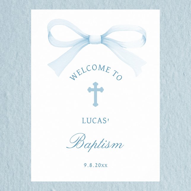 Affiche Watercolor Blue Bow Baptism Welcome (Créateur téléchargé)