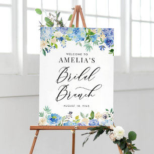 Affiche Watercolor Blue Hydrangeas Bridal Brunch Bienvenue