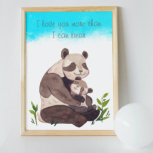 Affiche Watercolor Blue Sky Panda Ours & Citation d'ourson