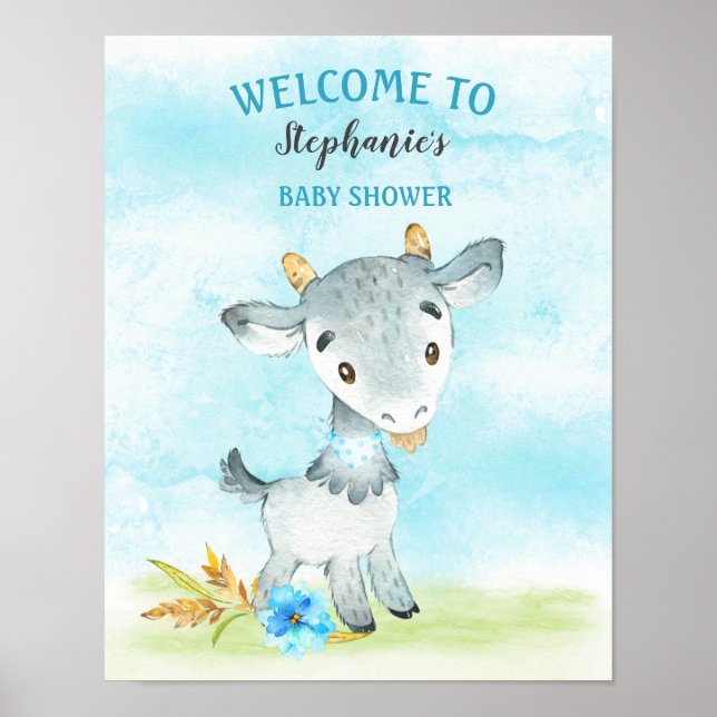 Affiche Watercolor Boy Chèvre Baby shower Farm (Devant)
