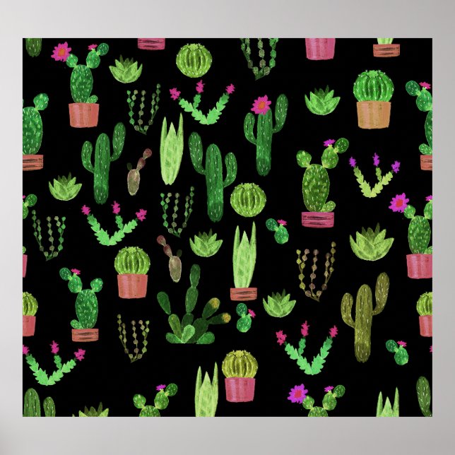 Affiche Watercolor Cactuses Plante Arrière - plan sans cou (Devant)
