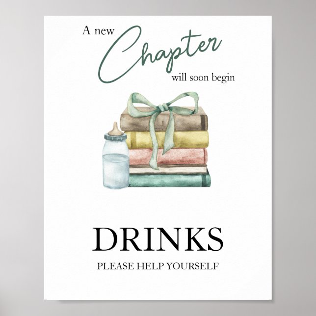 Affiche Watercolor chapitre storybook baby shower Boissons (Devant)
