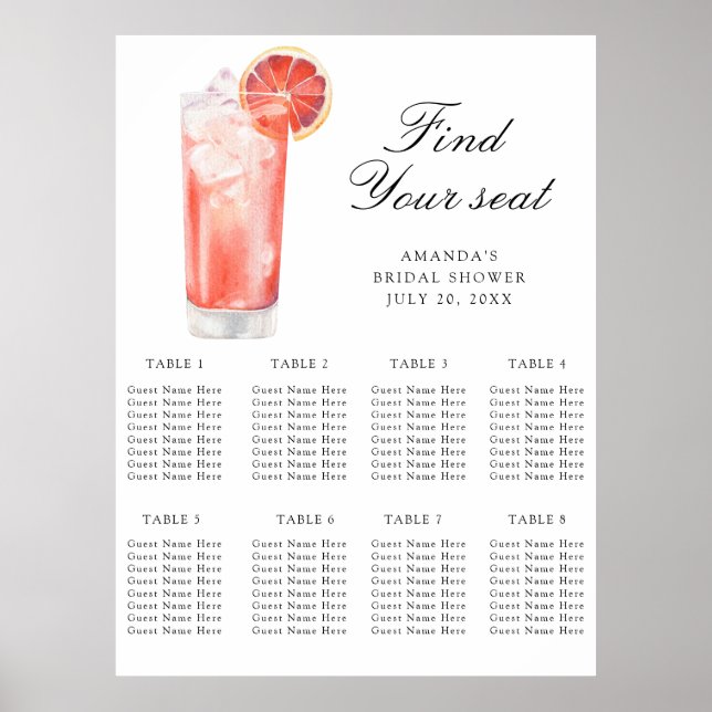 Affiche Watercolor Citrus Cocktail Wedding seating chart (Devant)