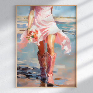 Affiche Watercolor Coastal Cowgirl sur la plage