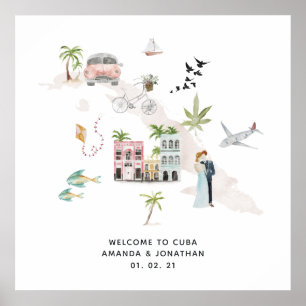 Affiche Watercolor Cuba Destination Wedding Welcome