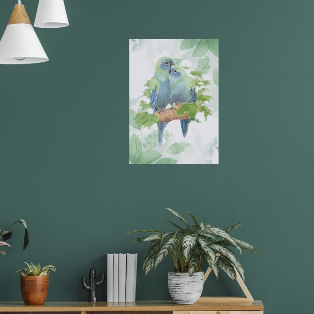 Affiche Watercolor Cuddling Parrot Bird Couple Tropical (Salon 1)