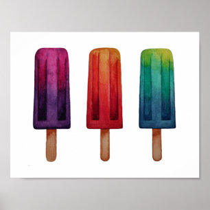 Affiche Watercolor Cute Popsicle Glaces Creams