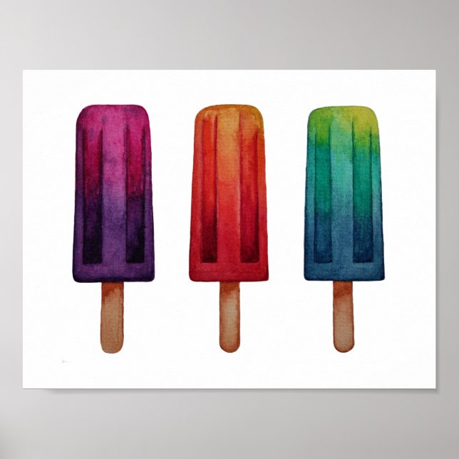 Affiche Watercolor Cute Popsicle Glaces Creams (Devant)