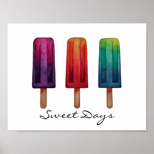 Affiche Watercolor Cute Popsicle Glaces Creams (Devant)
