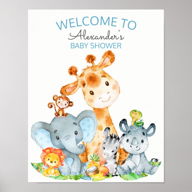 Affiche Watercolor Cute Safari Jungle Baby shower (Devant)