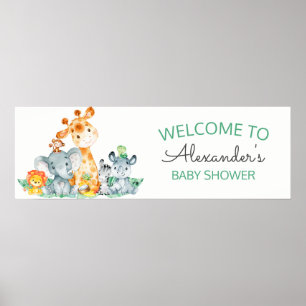Affiche Watercolor Cute Safari Jungle Baby shower