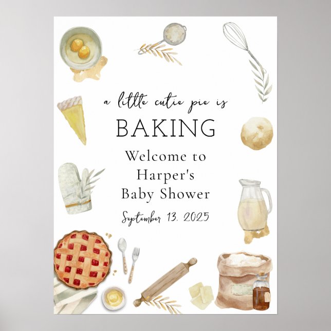 Affiche Watercolor Cutie Pie Baking Welcome Sign (Devant)