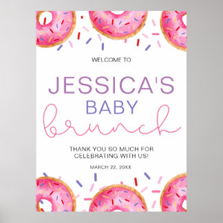 Affiche Watercolor Donuts Baby Girl brunch