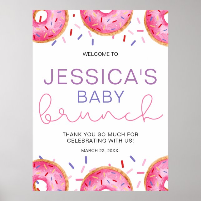 Affiche Watercolor Donuts Baby Girl brunch (Devant)