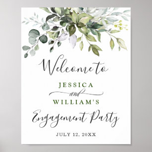 Affiche Watercolor Eucalyptus Green Engagement Party