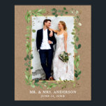 Affiche Watercolor Eucalyptus Greenery Kraft Gold Photo<br><div class="desc">Watercolor Eucalyptus Greenery Gold Frame Wedding Photo Poster - Rustic Kraft Paper</div>