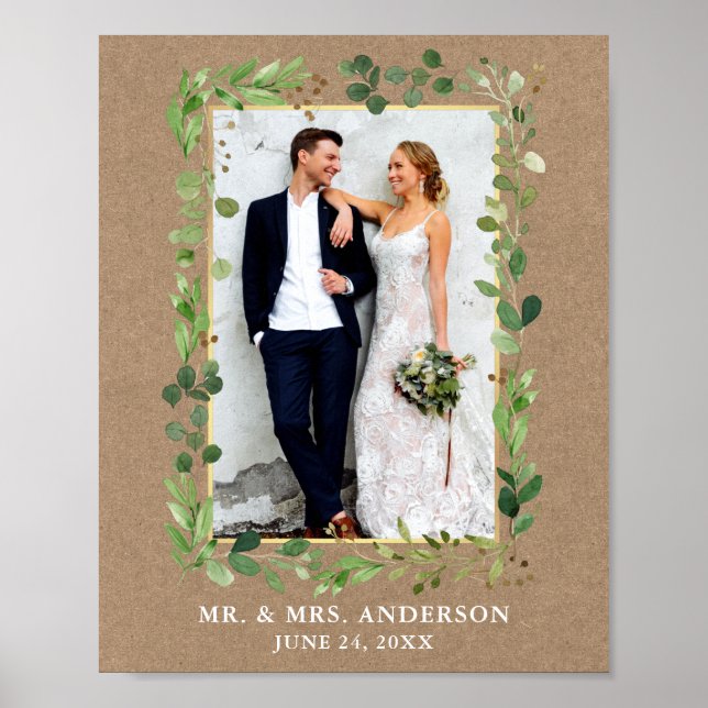 Affiche Watercolor Eucalyptus Greenery Kraft Gold Photo (Devant)