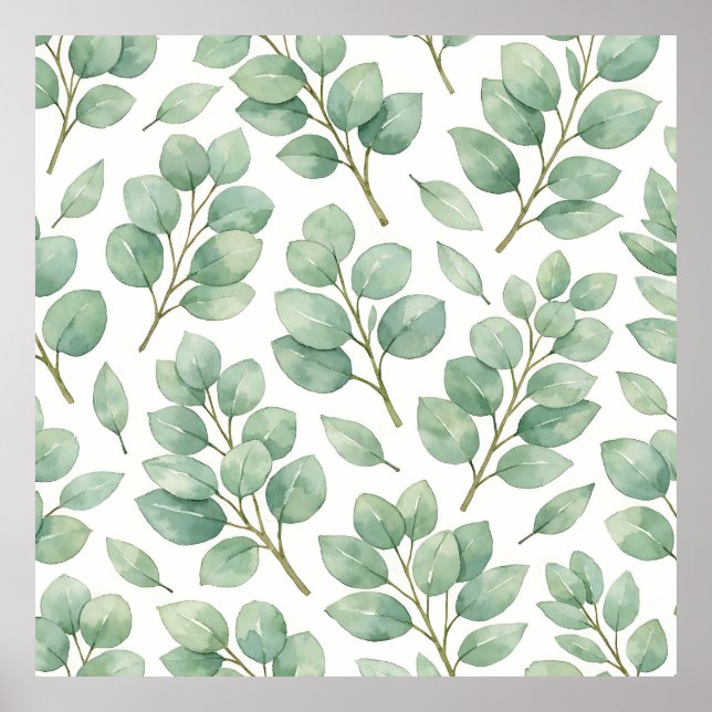 Affiche Watercolor Eucalyptus Greenery Pattern (Devant)