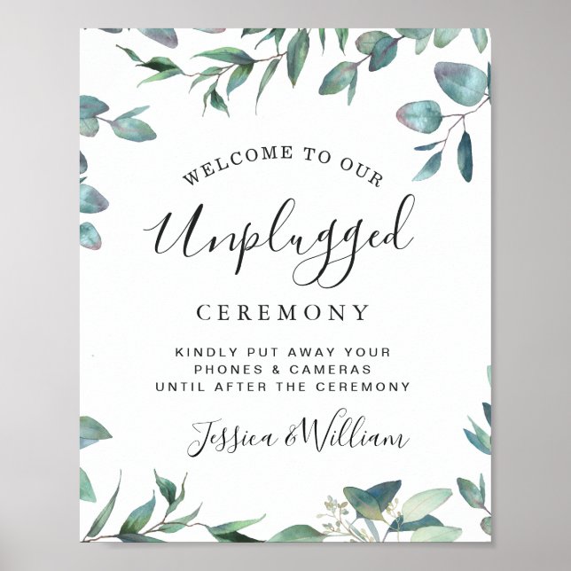 Affiche Watercolor Eucalyptus Unplugged Wedding Ceremony (Devant)