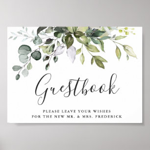 Affiche Watercolor Eucalyptus Wedding Guestbook Sign