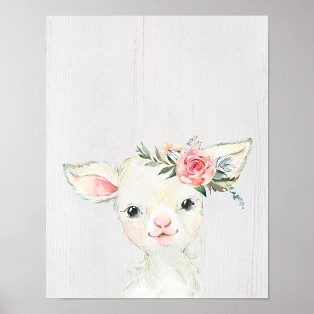 Affiche Watercolor Floral Baby Lamb (Devant)