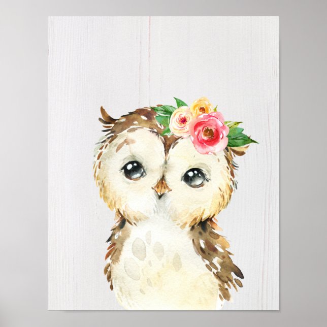 Affiche Watercolor Floral Baby Owl (Devant)