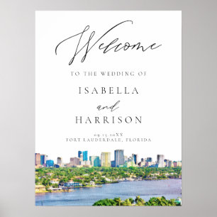 Affiche Watercolor Fort Lauderdale Skyline Mariage Bienven