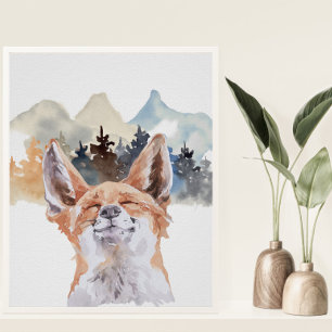 Affiche Watercolor Fox Forest Nursery Child Woodland