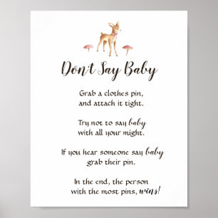 Affiche Watercolor Girl Deer ne pas dire Baby shower jeu