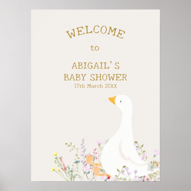 Affiche Watercolor Goose Floral Baby Shower Welcome Sign (Devant)