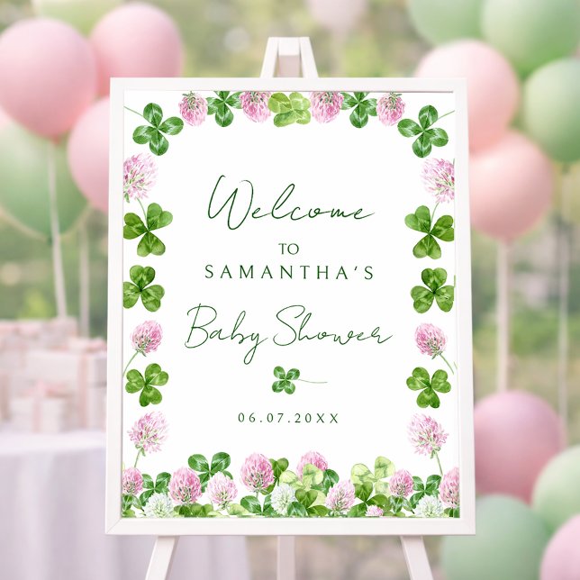 Affiche Watercolor Green Clovers Baby Shower Welcome Sign (Créateur téléchargé)