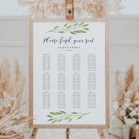 Watercolor green leaves wedding seating chart