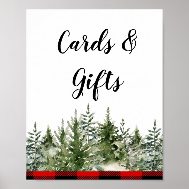 Affiche Watercolor Green Pine Tree & Red Buffalo Plaid (Devant)