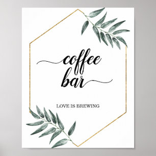 Affiche Watercolor Greenery Leaves Coffee Bar Wedding Sign