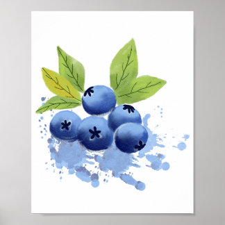 Affiche Watercolor Hand-painted Blueberry Illustration