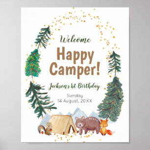 Affiche Watercolor Happy Camper 1st Birthday Welcome Sign