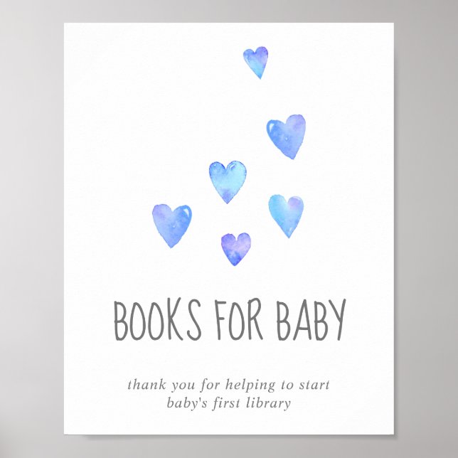 Affiche Watercolor Hearts Boy Baby shower Livres pour bébé (Devant)