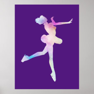 Affiche Watercolor Ice Skating Girl