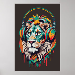 Affiche Watercolor Jamaïque Lion Rasta Music