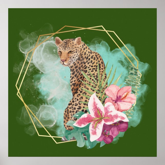 Affiche Watercolor Leopard and Tropical Frame  (Devant)