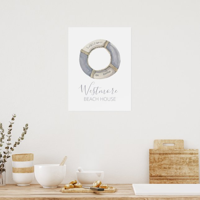 Affiche Watercolor Life Preserver Beach House (Cuisine)