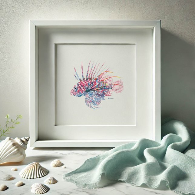 Affiche Watercolor Lionfish Art (Watercolor paintings by Victoria Grigaliunas features a lion fish print.)