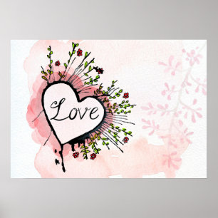 Affiche Watercolor Love Heart