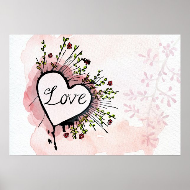 Affiche Watercolor Love Heart (Devant)