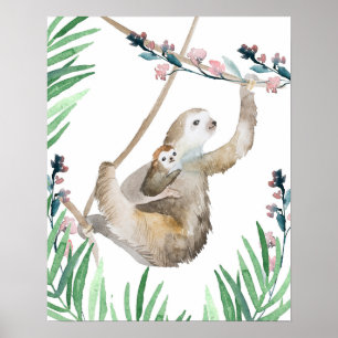 Affiche Watercolor maman et bébé Sloth